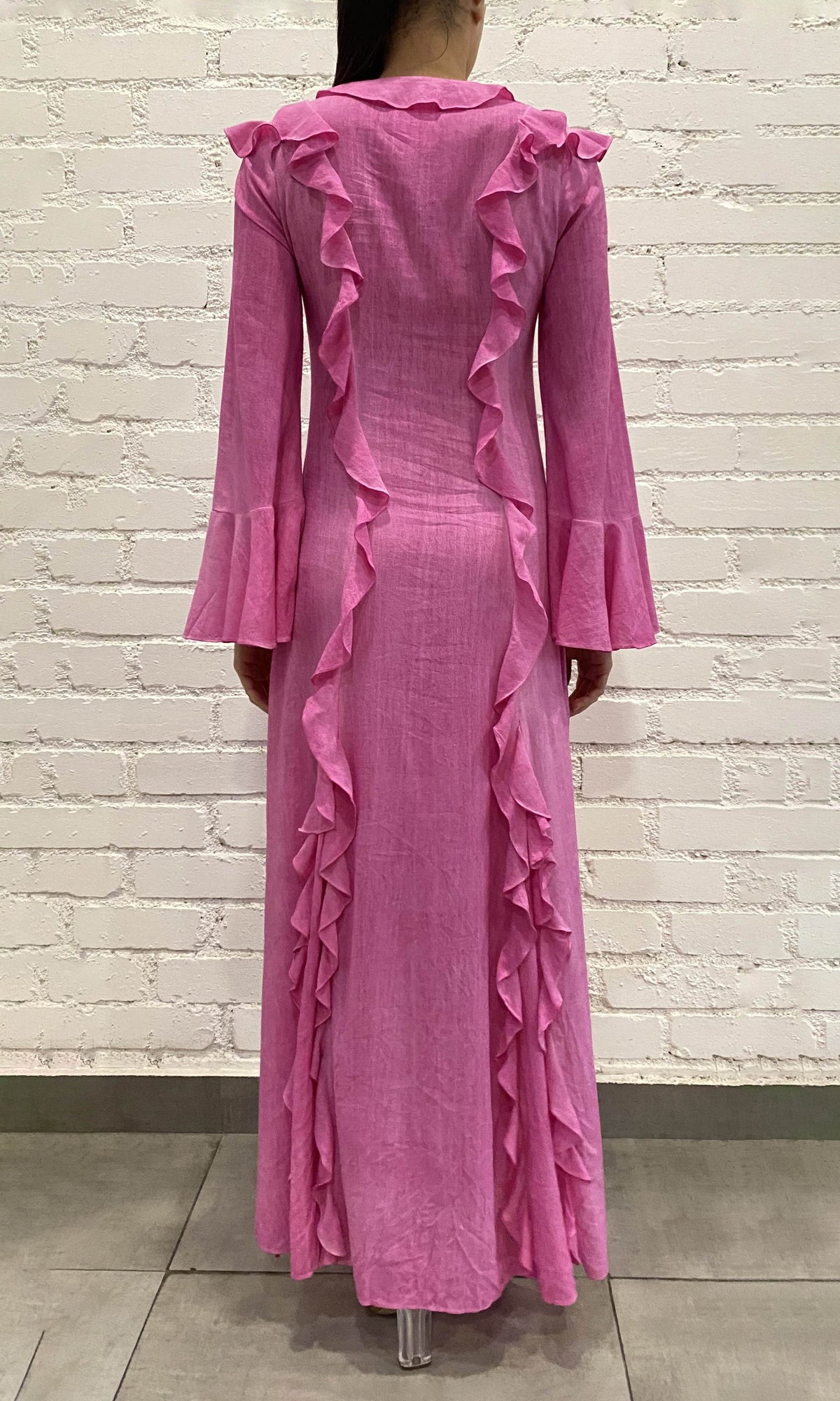 Rococo Sand | Moe Cotton Viscose Georgette Long Dress | Pink Wash