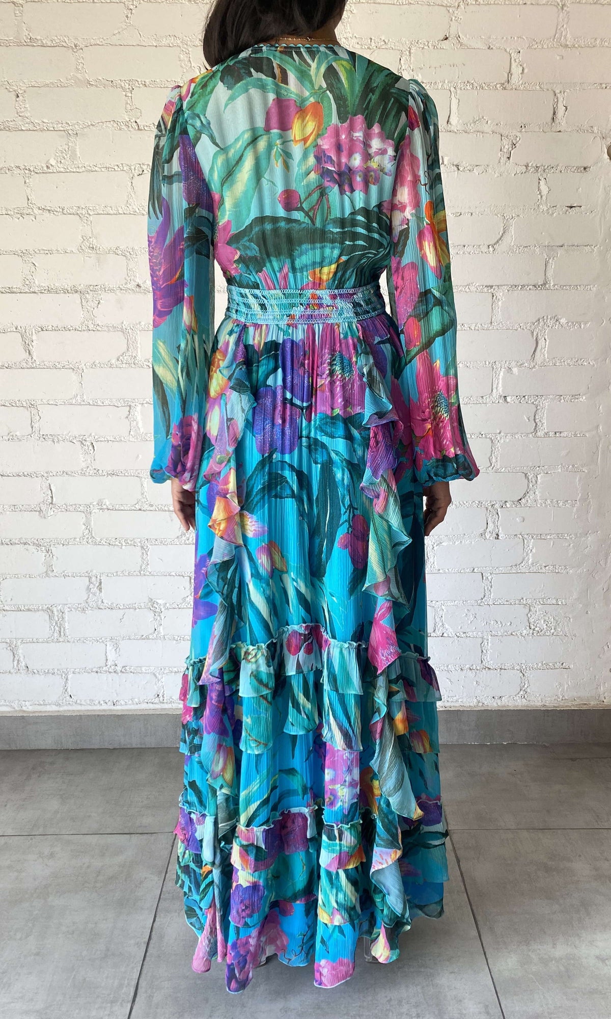 Rococo Sand | Ocean Viscose Chiffon Maxi Dress | Turquoise