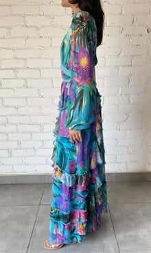 Rococo Sand | Ocean Viscose Chiffon Maxi Dress | Turquoise