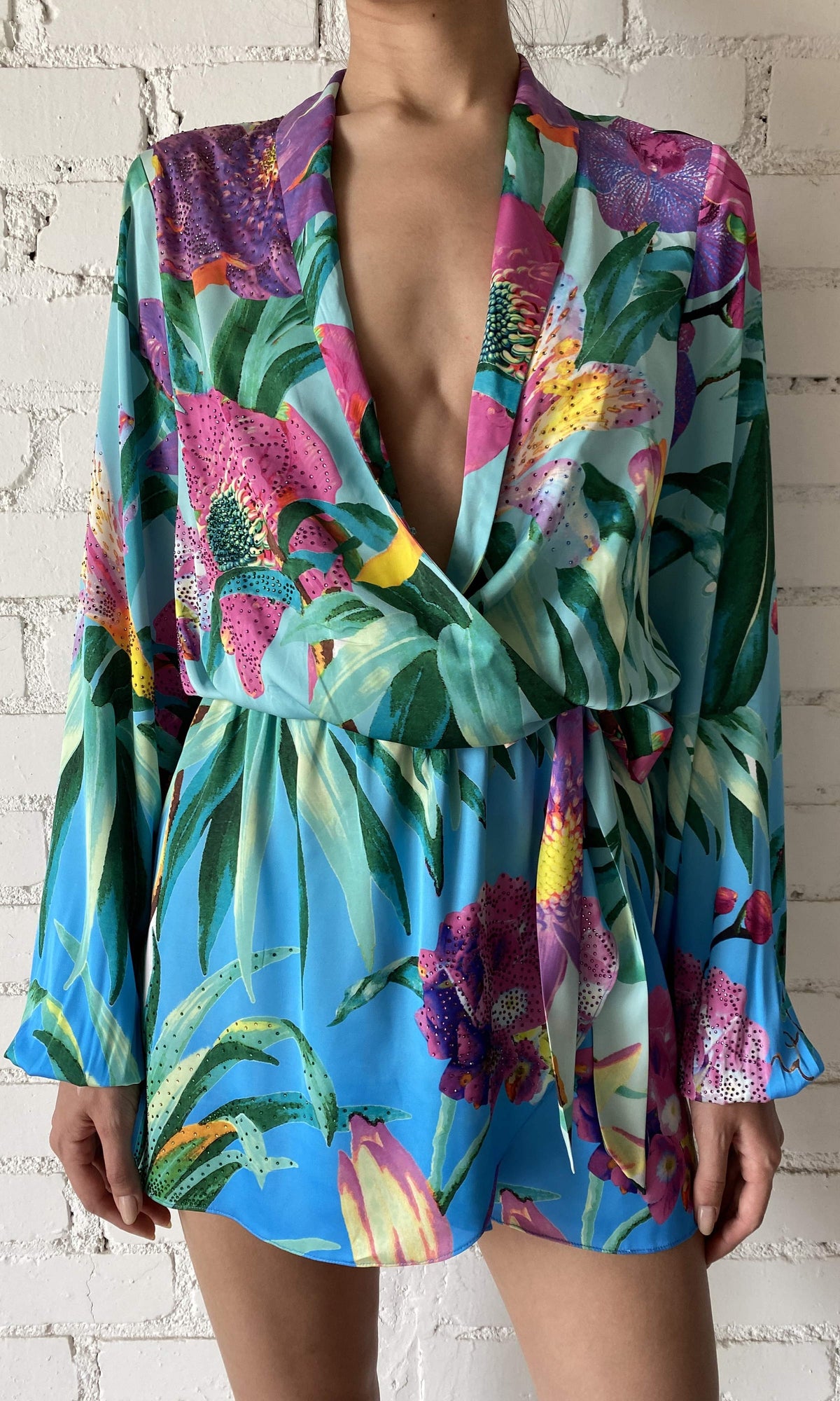 Womens | Ocean Polyster Satin Lycra Mini Dress | Turquoise