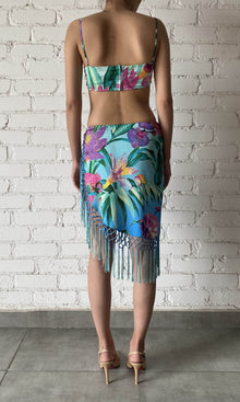 Rococo Sand | Ocean Polyester Satin Lycra Bandeau | Blue Multi