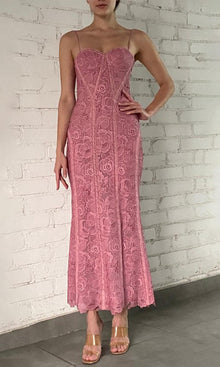 Rococo Sand | Paris Polyester Chemical Lace Midi Dress | Blush