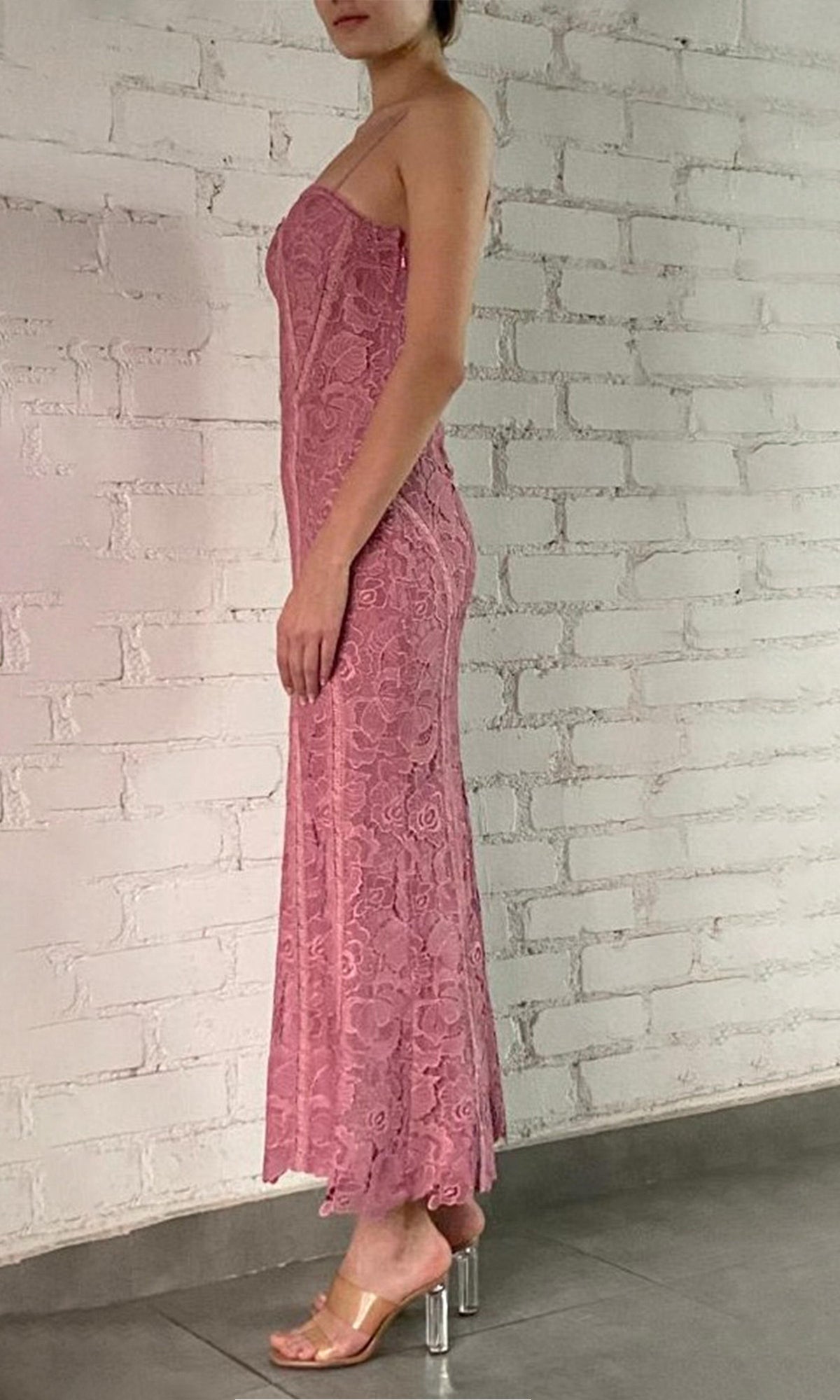 Rococo Sand | Paris Polyester Chemical Lace Midi Dress | Blush