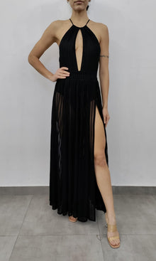 Rococo Sand | Plum Nylon Net Long Dress | Black