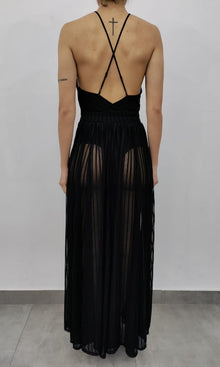 Rococo Sand | Plum Nylon Net Long Dress | Black