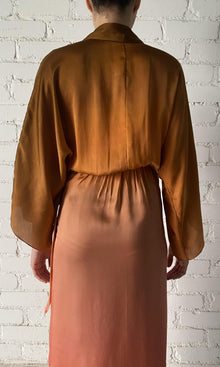 Rococo Sand | Rae Viscose Satin Long Dress | Peach Brown Ombre