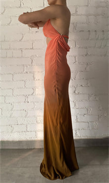 Rococo Sand | Rae Viscose Crepe Long Dress | Pink/Brown Ombre