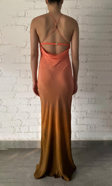 Rococo Sand | Rae Viscose Crepe Long Dress | Pink/Brown Ombre