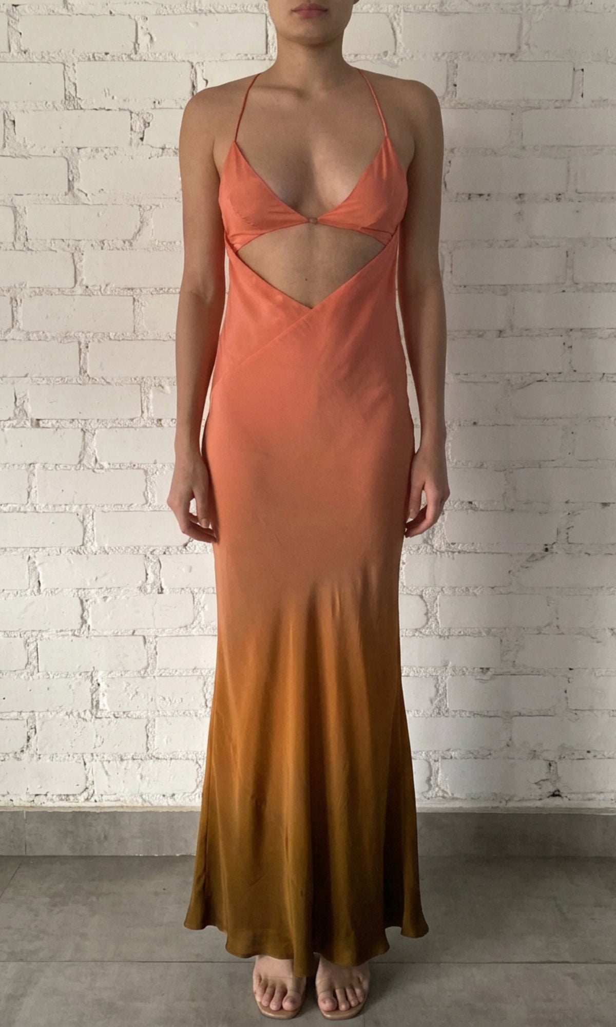Rococo Sand | Rae Viscose Crepe Long Dress | Pink/Brown Ombre