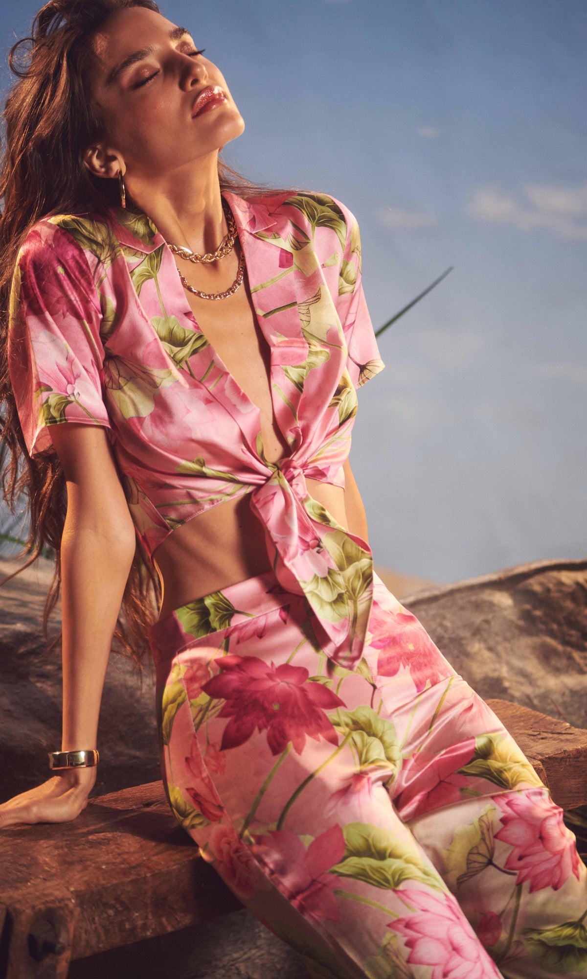 Womens | Ren Charmeuse Silk Shirt | Pink Multi