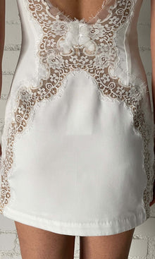 Rococo Sand | Rita Polyester Heavy Crepe Lace Insert Short Dress | White