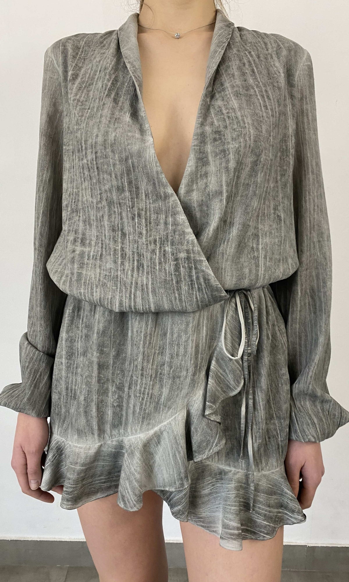 Rococo Sand | River Viscose Cotton Georgette Short Dress | Grey