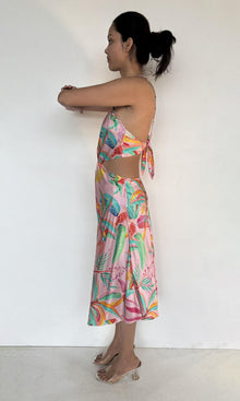 Rococo Sand | Rue Polyester Satin Lycra Midi Dress | Pink