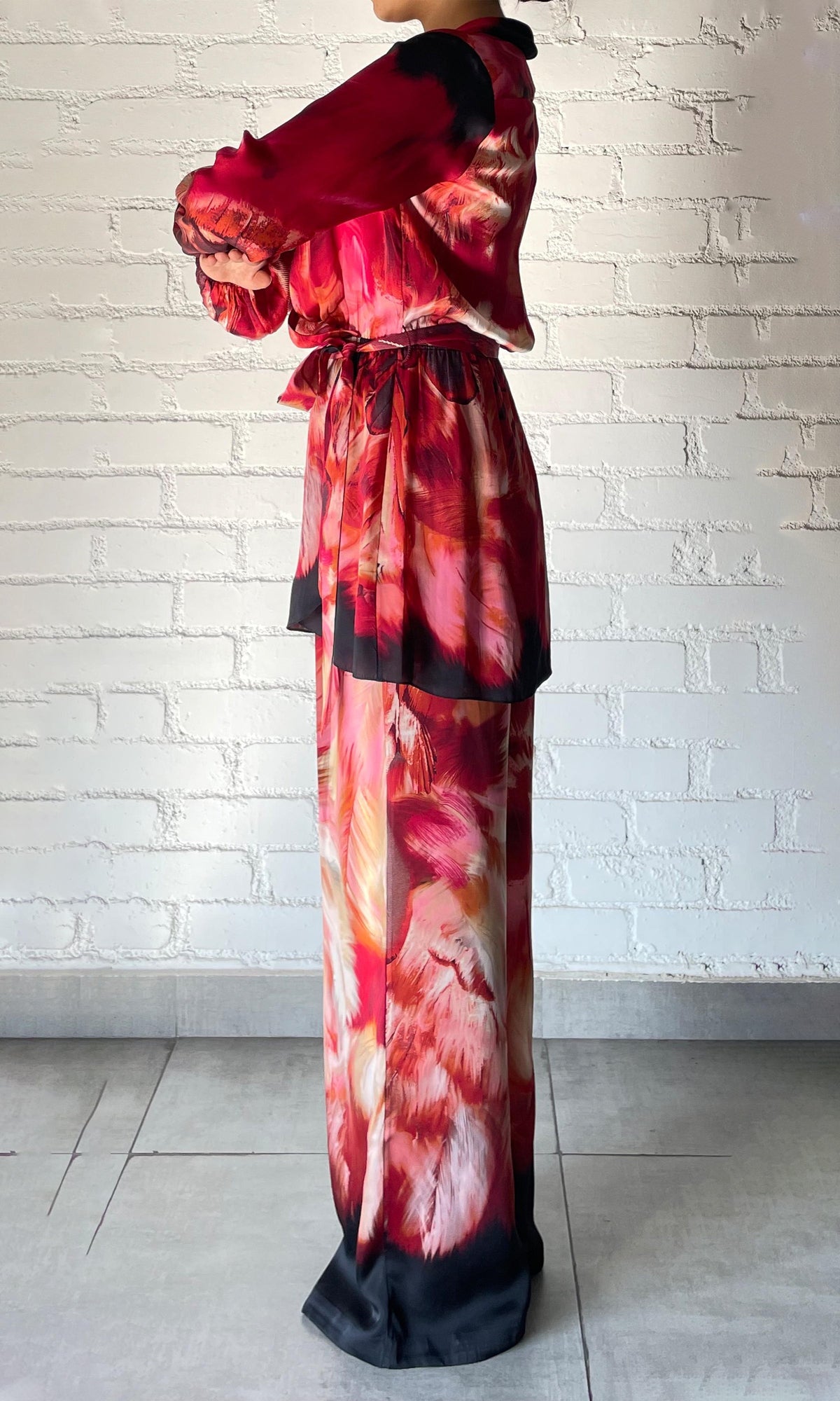 Rococo Sand | Shia Viscose Satin Pants | Black Pink Multi