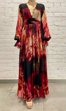 Womens | Shia Viscose Flat Chiffon High Low Maxi Dress | Black Pink Multi