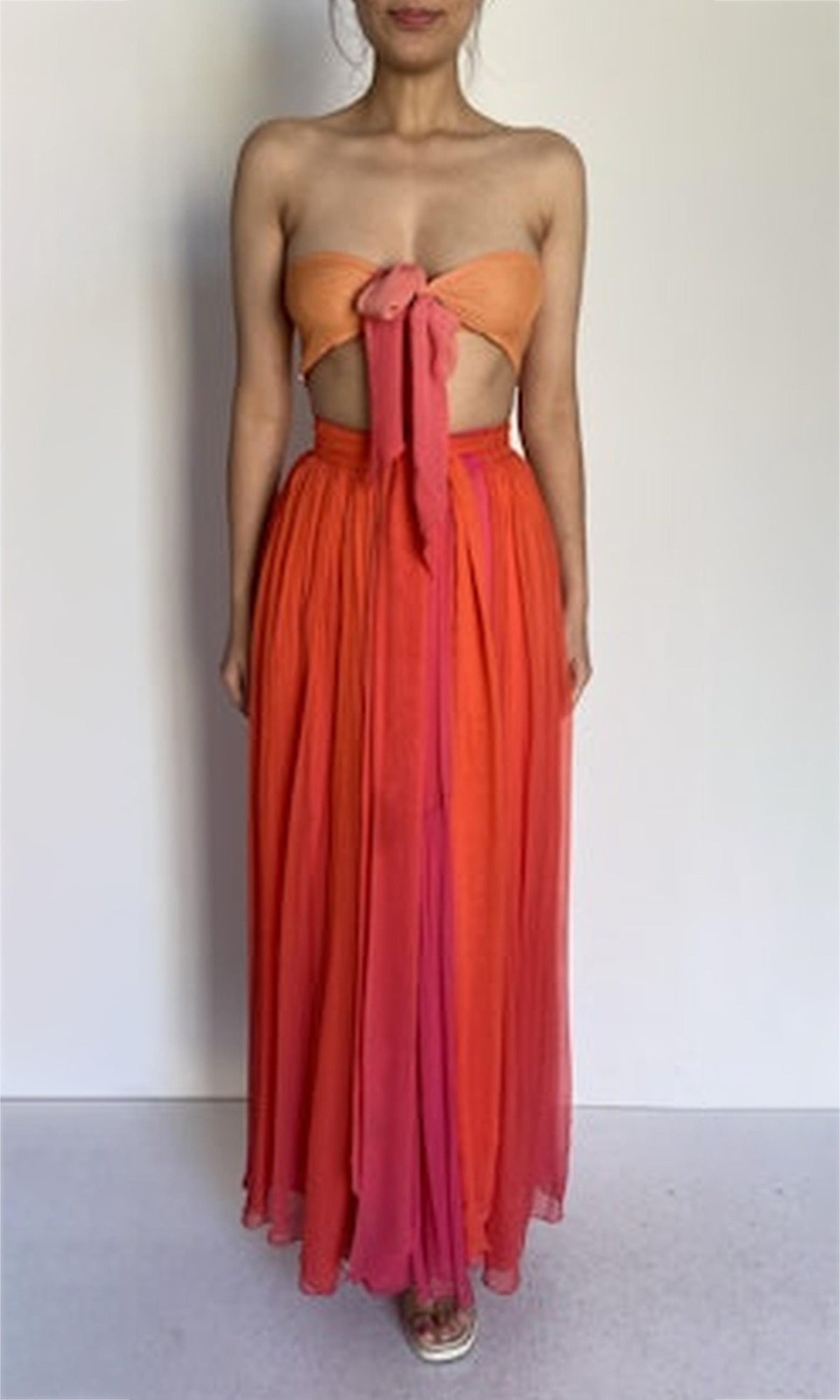 Rococo Sand | Skye Polyester Long Skirt | Pink/Orange