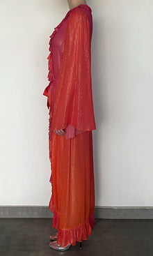 Womens | Skye Thin Gold And Silver Stripe Lurex Georgette Cape | Pink Ombre