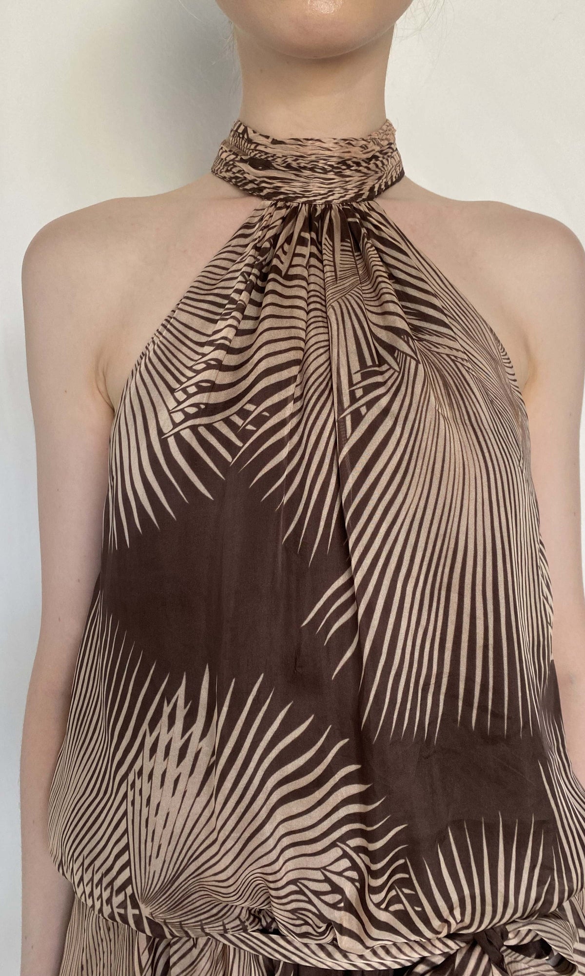 Rococo Sand | Taro Viscose Flat Chiffon Mini Dress | Brown