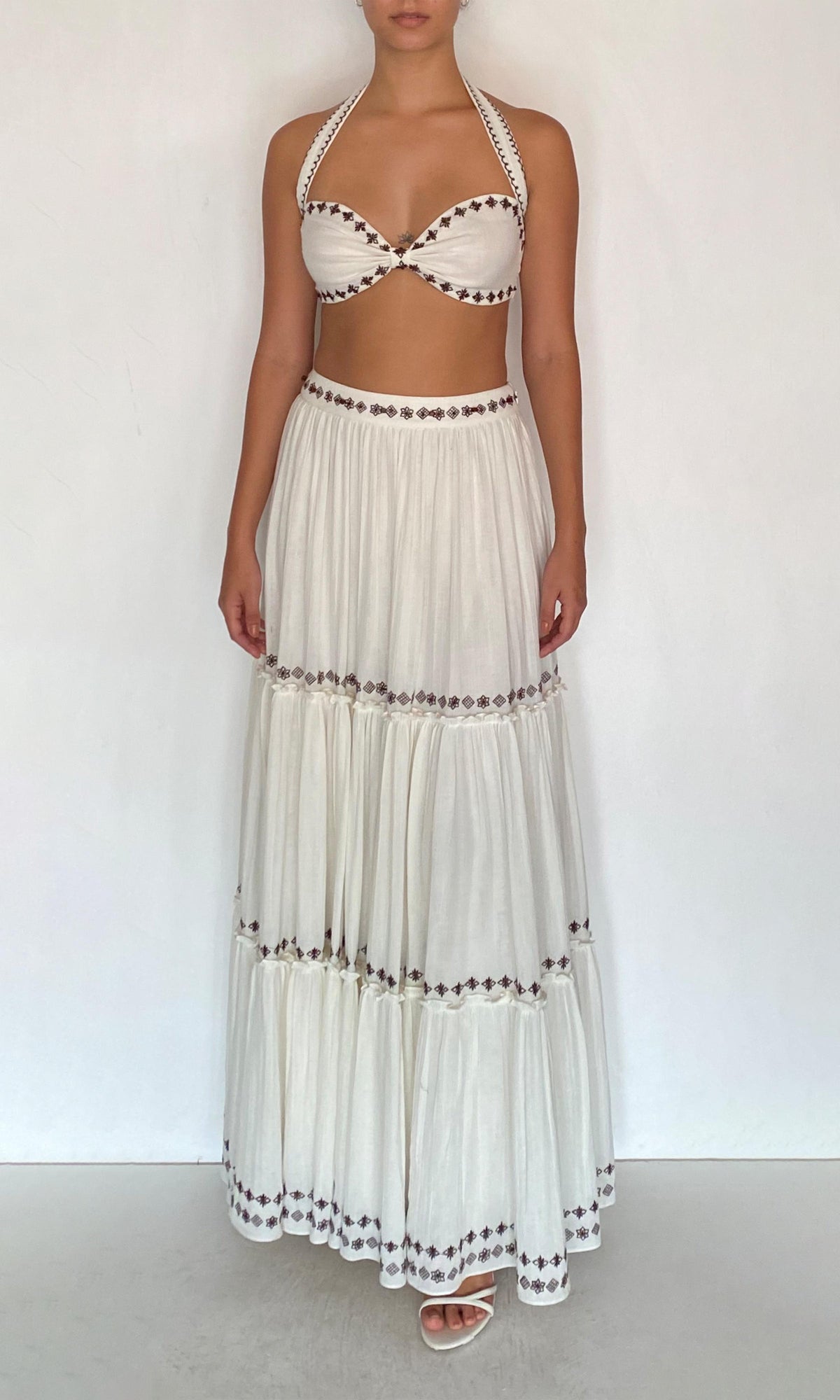 Rococo Sand | Taz Double Gauze Neck Tie Bandeau | White