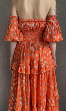 Rococo Sand | Vega Viscose Georgette Star Lurex Long Dress | Orange