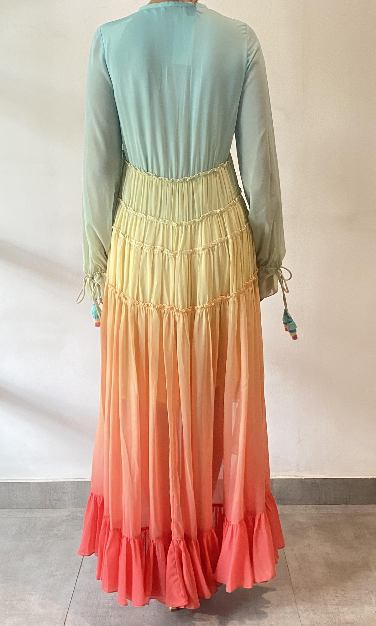 Rococo Sand | Zale Viscose Georgette Long Dress | Multicolour