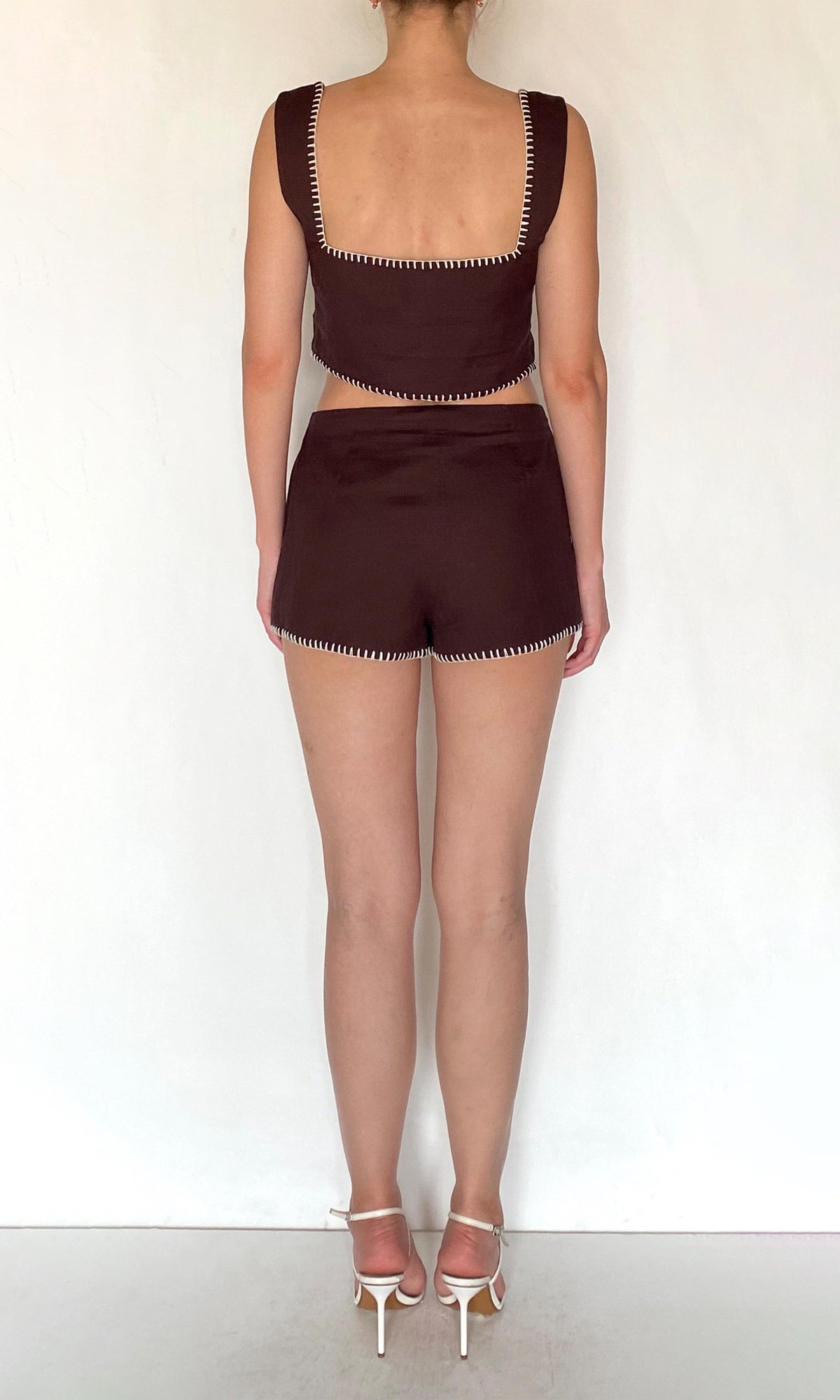 Rococo Sand | Zin Linen Cotton Square Neck Boxy Top | Brown