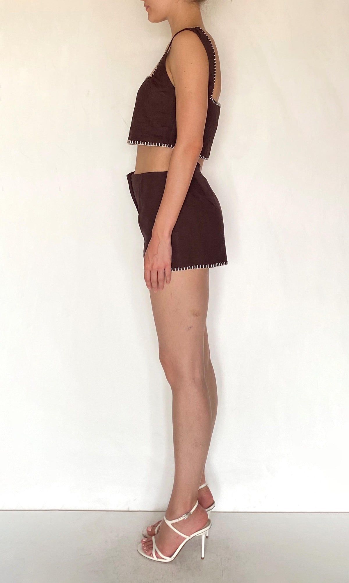 Rococo Sand | Zin Linen Cotton Square Neck Boxy Top | Brown