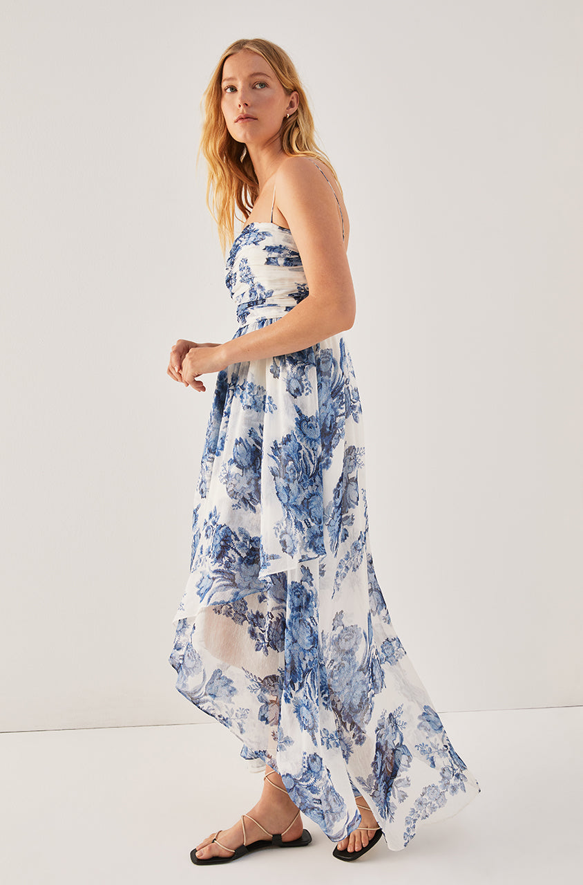 Rosarium Fleur Silk Linen Maxi Dress | Delft Combo