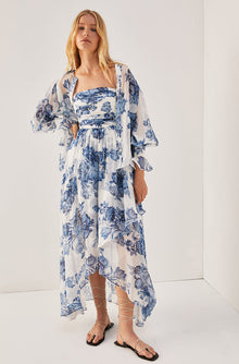 Rosarium Fleur Silk Linen Maxi Dress | Delft Combo