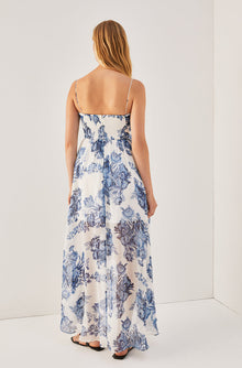 Rosarium Fleur Silk Linen Maxi Dress | Delft Combo