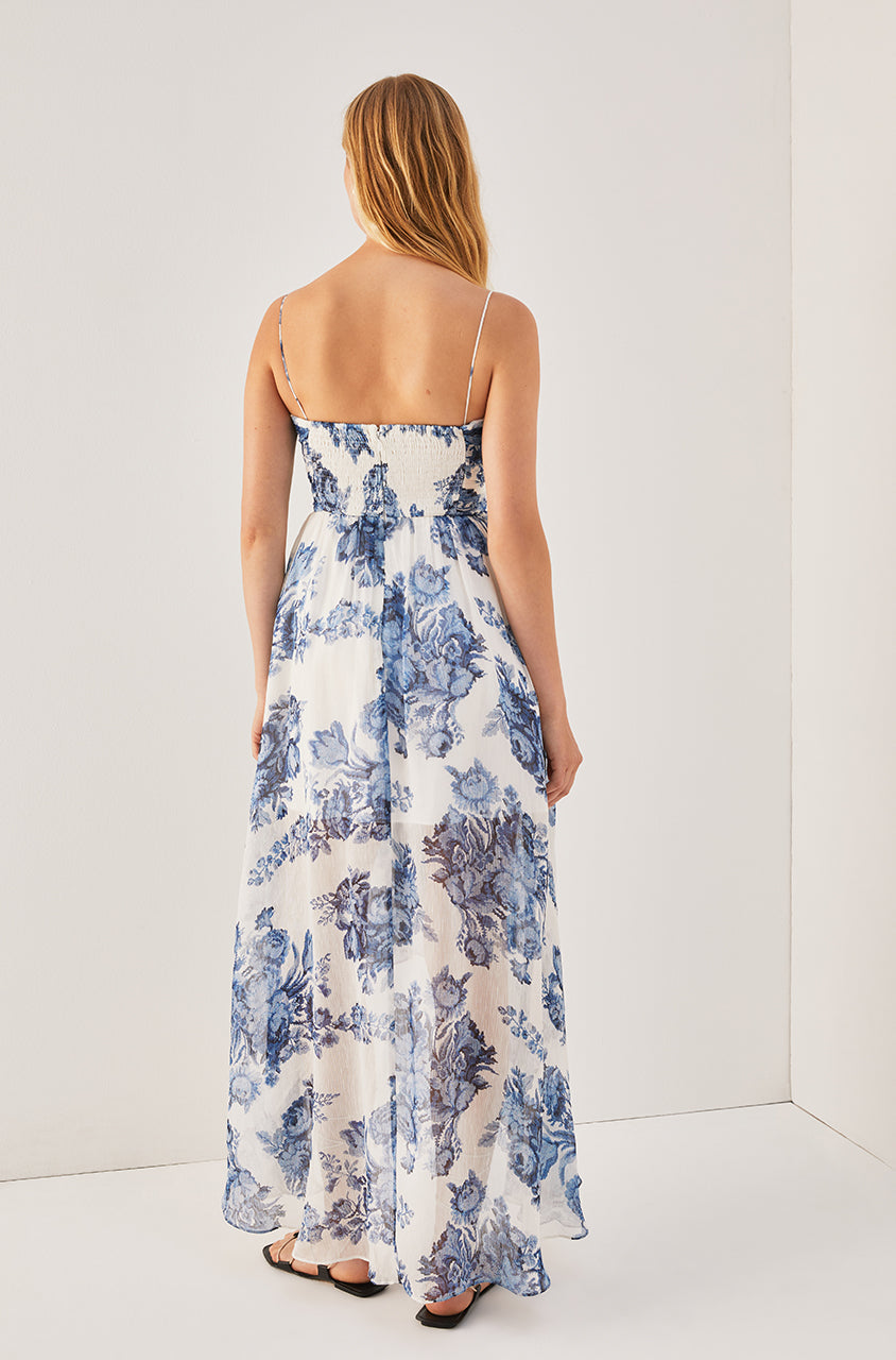 Rosarium Fleur Silk Linen Maxi Dress | Delft Combo