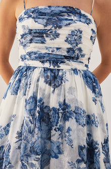 Rosarium Fleur Silk Linen Maxi Dress | Delft Combo