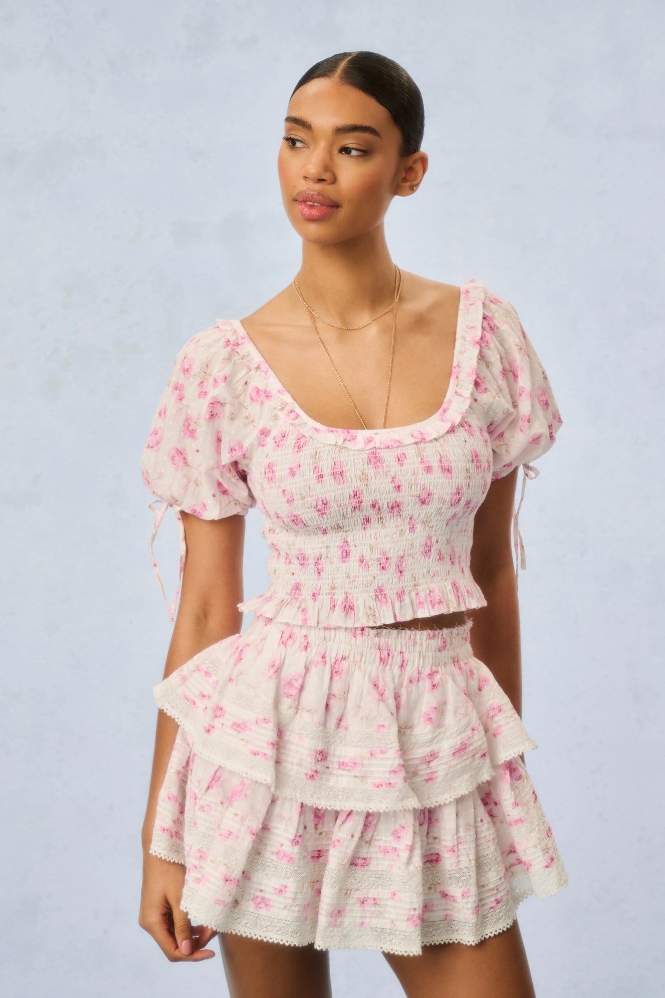 Ruffle Mini Heirloom Print Skirt | Sterling Dusk