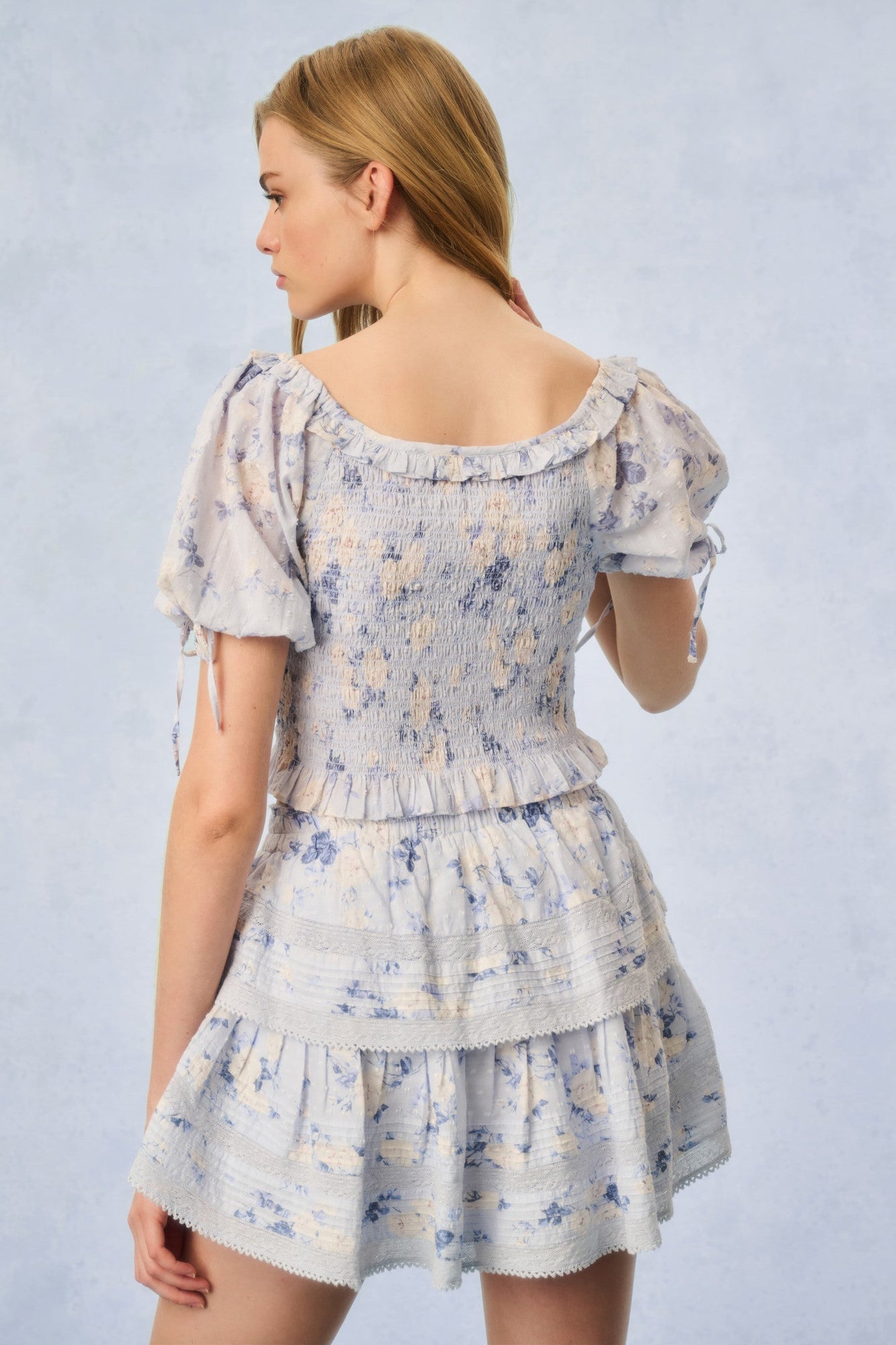 Ruffle Mini Heirloom Print Skirt | Whisper Blue