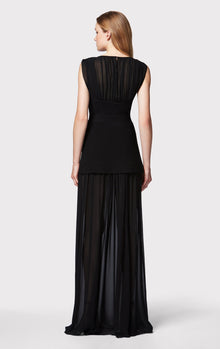 Milano Corset Gown With Silk Ruched Chiffon | Black