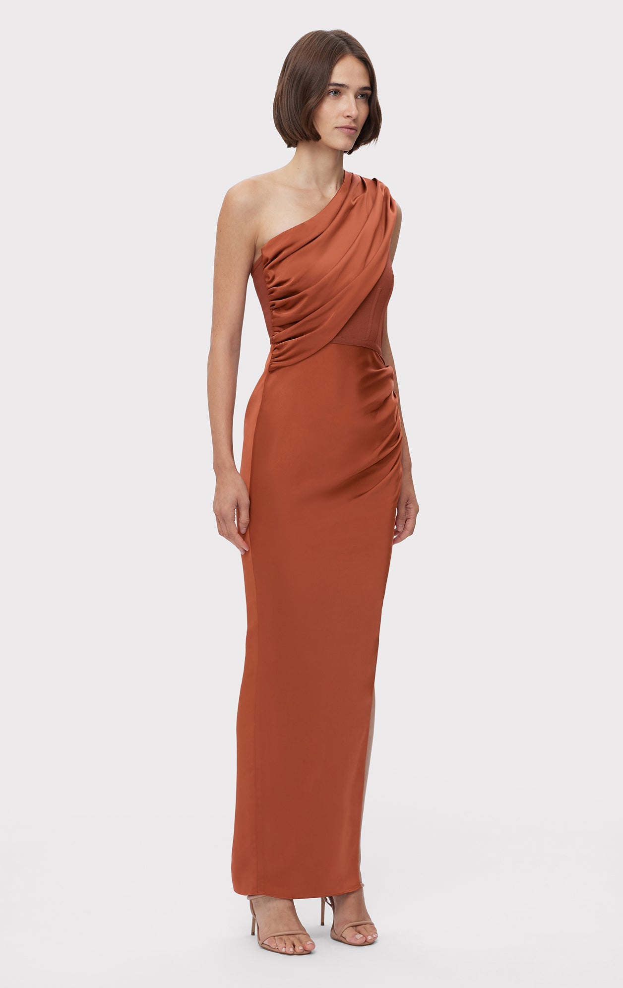 Ruched Woven Combo Gown | Redwood