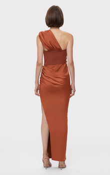 Ruched Woven Combo Gown | Redwood