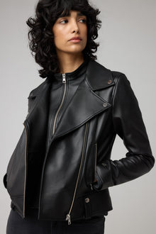 Ryder Semi-Fitted Leather Biker Jacket | Black
