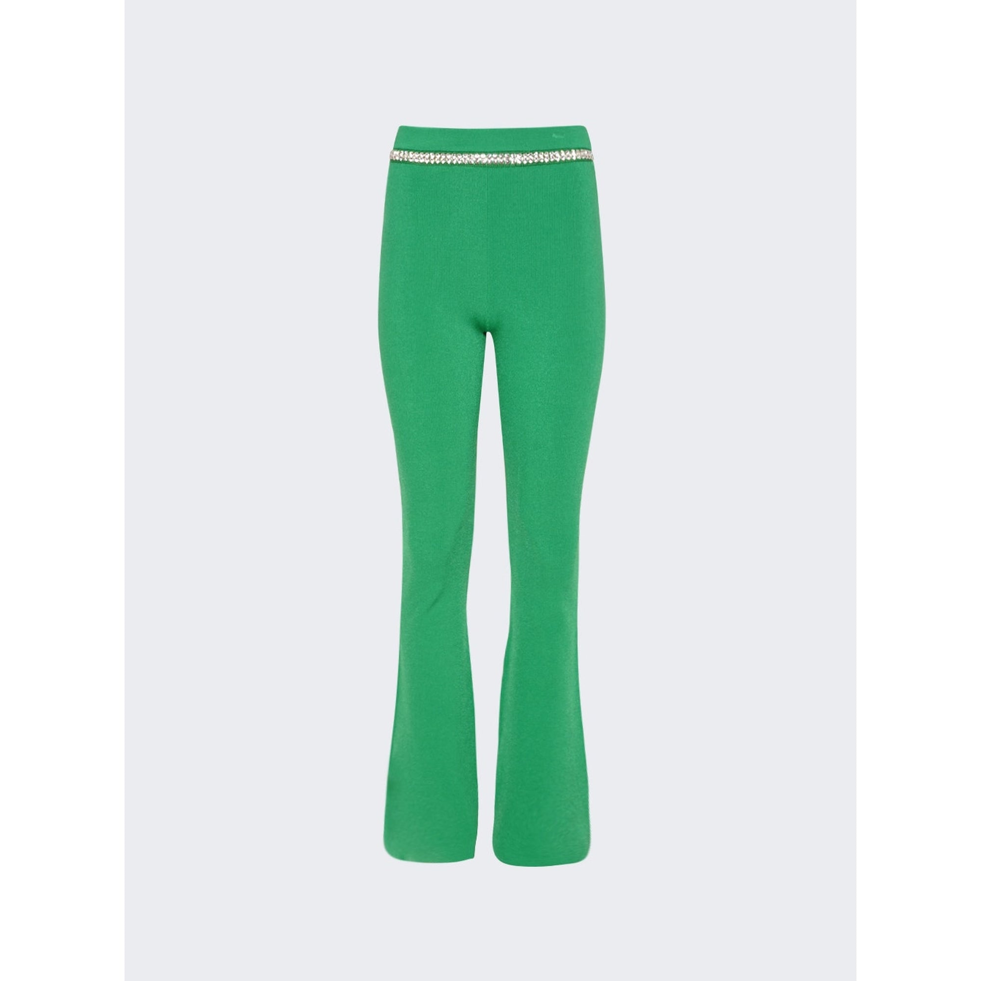 Rabanne | Embellished Knit Flared Trousers | Green