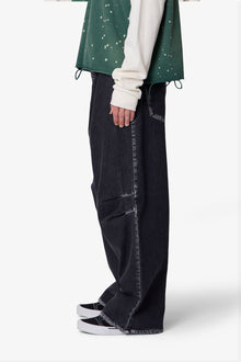 Raw Pleated Denim | Rinsed Black