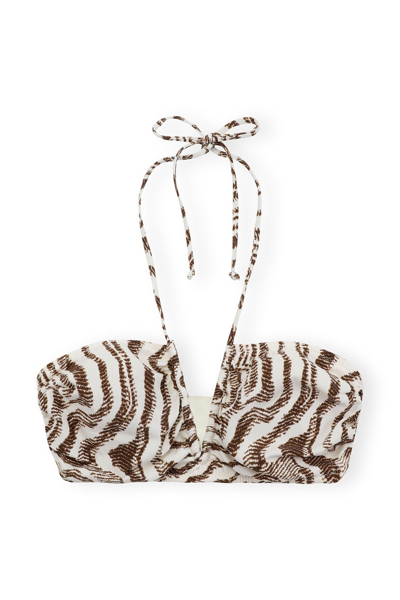 Recycled Printed V string Bikini Top | Egret