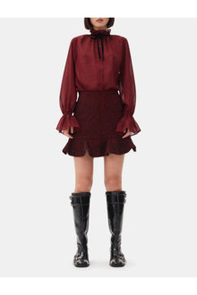 Red Herringbone Wool Mini Skirt | Winery