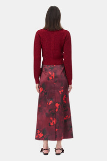 Red Printed Satin Maxi Skirt | Winery