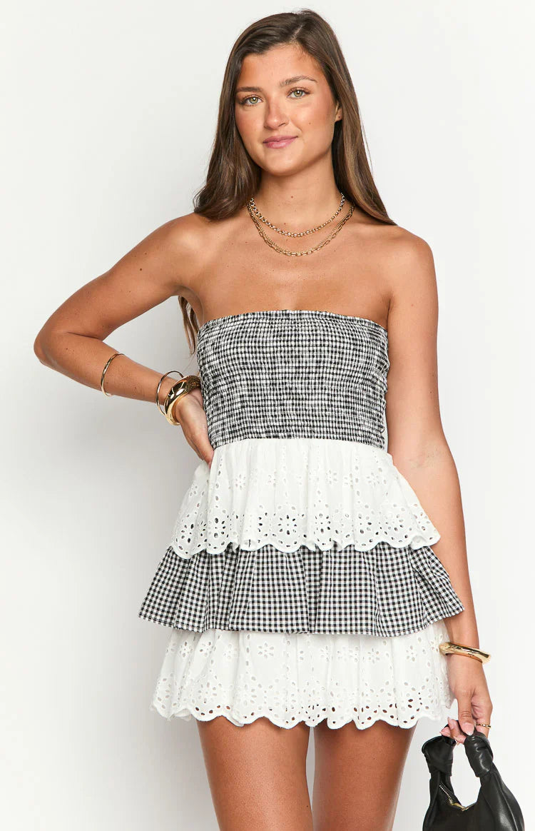 Rosealie Strapless Mini Dress | Black And White