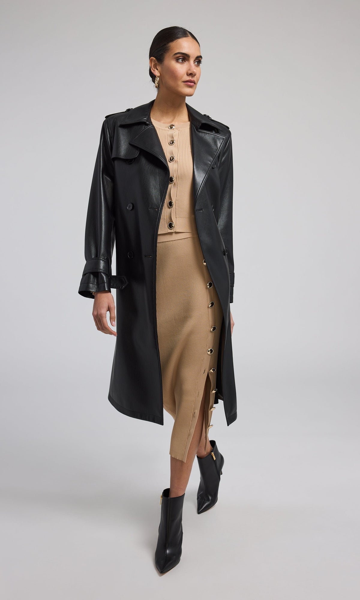 Danielle Vegan Leather Trench Coat | Black