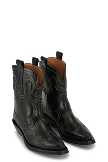 Low Shaft Embroidered Western Boot | Black/Yellow