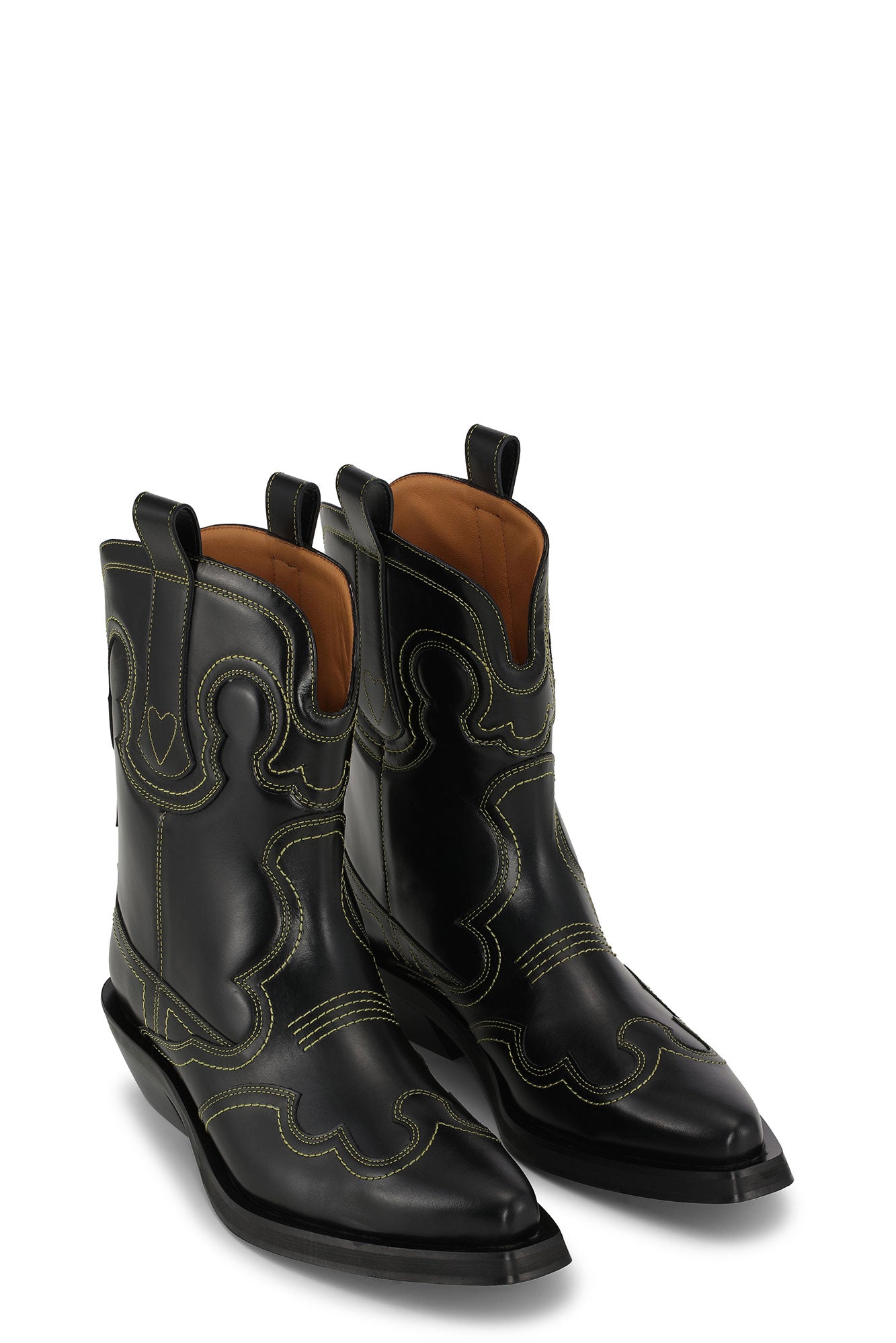 Low Shaft Embroidered Western Boot | Black/Yellow