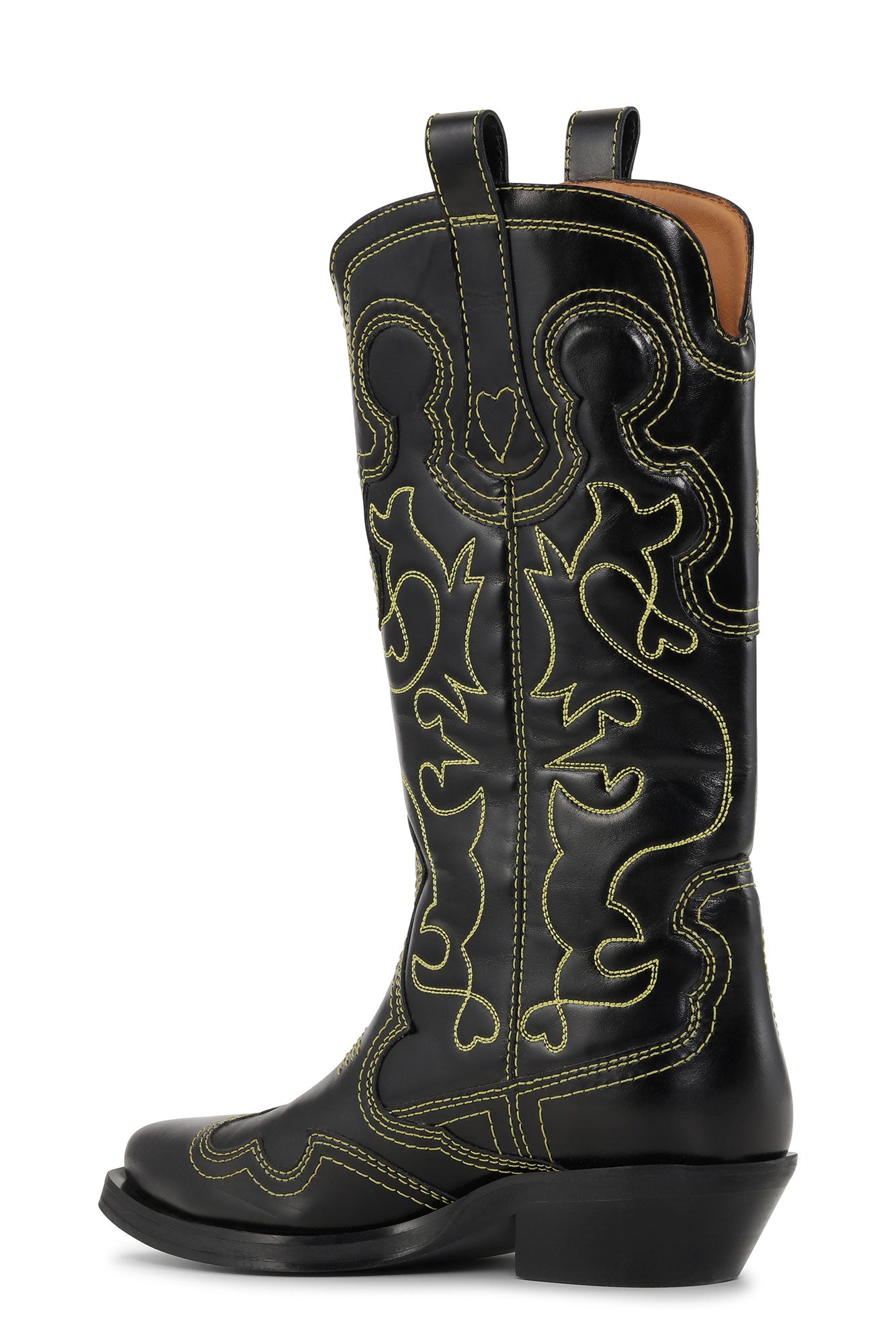 Mid Shaft Embroidered Western Boot Yellow Stitch | Black