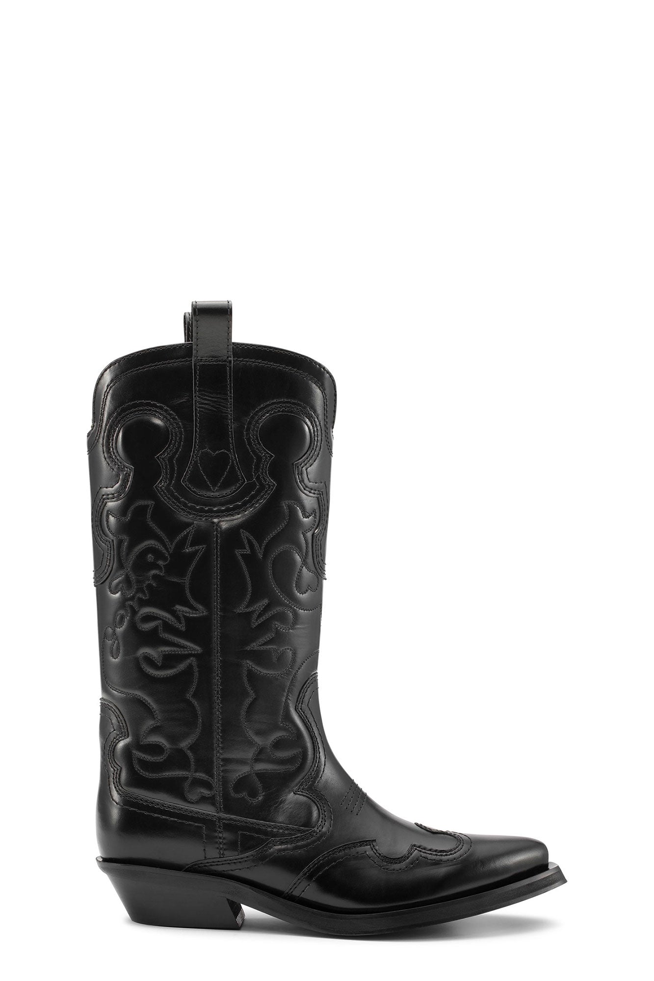 Mid Shaft Embroidered Western Boot Black Stitch | Black/Black