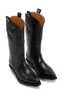 Mid Shaft Embroidered Western Boot Black Stitch | Black/Black